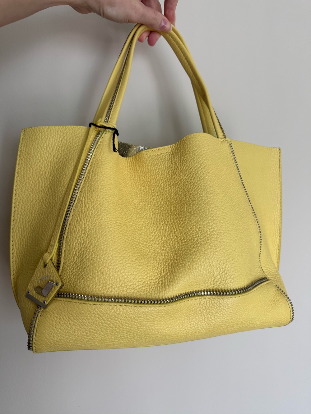 Botkier Yellow Pebbled Leather Tote with Zip Trim